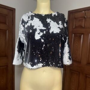 Lucy Paris Black and White Sequin Blouse